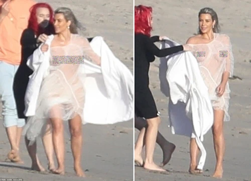 Kim Kardashian phơi trọn cả cơ thể trong nắng biển Malibu