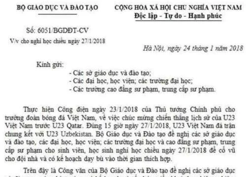 Nóng 24h qua: Xuất hiện công văn giả Bộ GD-ĐT cho học sinh nghỉ cổ vũ U23 Việt Nam