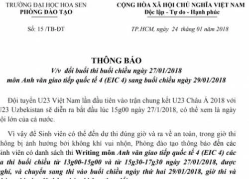 Trường dời lịch thi cho sinh viên cổ vũ bóng đá