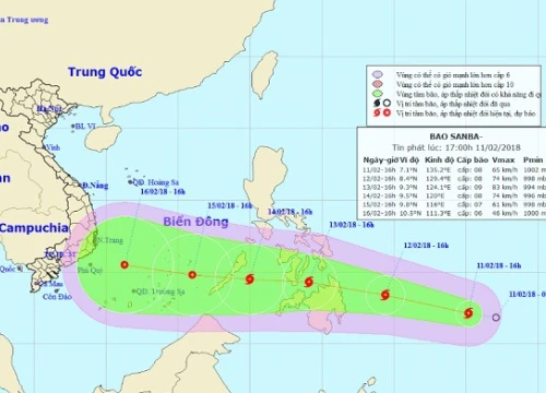 Bão Sanba giật cấp 10 đang hướng vào Biển Đông