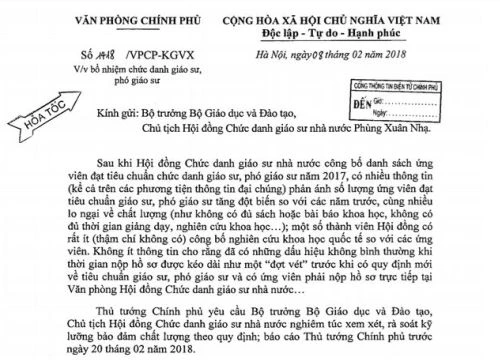 Thủ tướng Chính phủ yêu cầu rà soát việc bổ nhiệm giáo sư, phó giáo sư