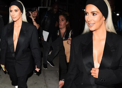 Kim Kardashian luộm thuộm hiếm thấy trong bộ suit như đồ mượn của Kanye