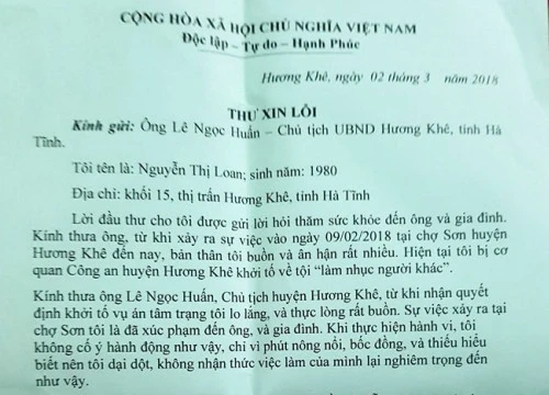 Chủ tịch huyện bị hắt tiết lợn nói về thư xin lỗi của tiểu thương