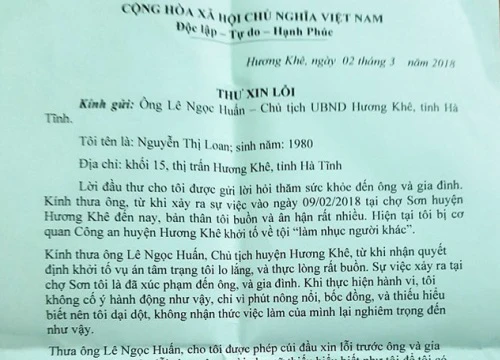 Chủ tịch huyện nói gì về lá thư xin lỗi của nữ tiểu thương hắt tiết lợn?