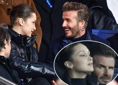 Ngồi cạnh Bella Hadid, David Beckham cực hớn hở, mải dán mắt vào người đẹp kém 21 tuổi