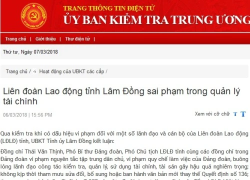 Kỷ luật Phó Bí thư Đảng đoàn, Phó Chủ tịch LĐLĐ tỉnh Lâm Đồng