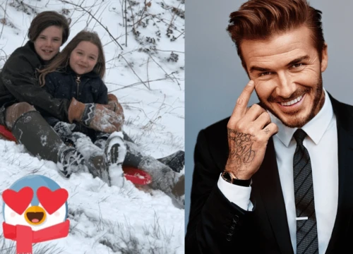 'Tiểu công chúa' Harper Beckham rạng rỡ nghịch tuyết bên cạnh anh trai và bố