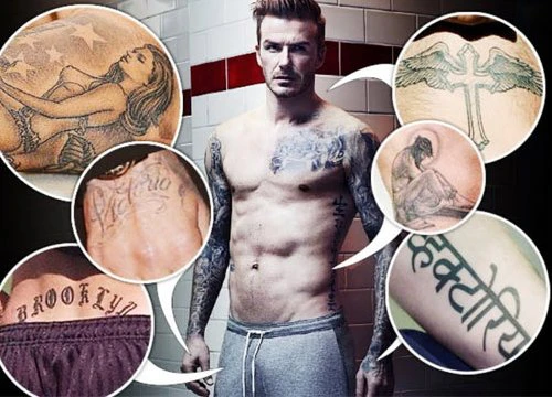 Bố con Beckham đều sở hữu bộ hình xăm đồ sộ