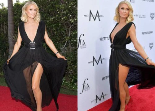 Paris Hilton "lộ hàng" trên thảm đỏ vì diện váy hở ngực và xẻ tà cao táo bạo