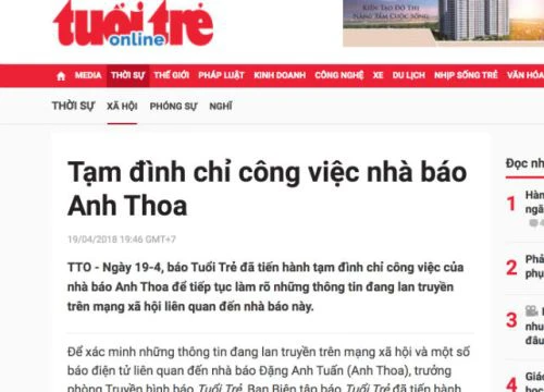 Đình chỉ công việc nhà báo Anh Thoa vì nghi vấn xâm hại tình dục