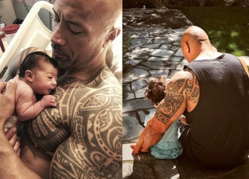 Hình ảnh "người khổng lồ" Dwayne Johnson cưng nựng các con gái bé bỏng gây xúc động