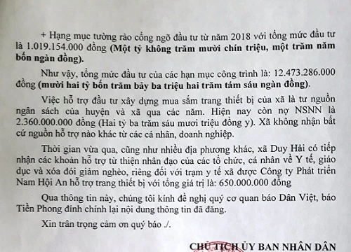 Chủ tịch xã có "trụ sở choáng ngợp" gửi thư cảm ơn Báo Dân Việt