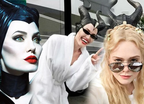 'Công chúa Aurora' Elle Fanning và 'Tiên Hắc Ám' Angelina Jolie nhí nhố trên phim trường 'Maleficent 2'