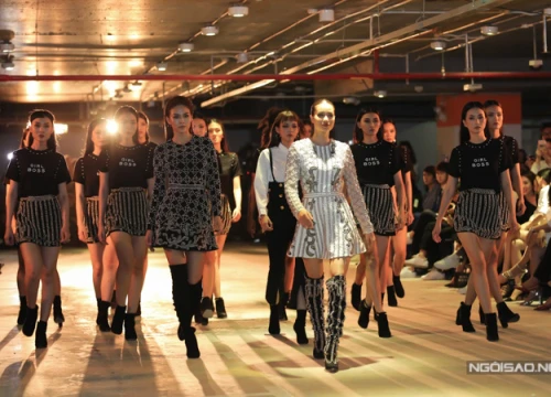 Phạm Hương cùng dàn mẫu catwalk trong hầm để xe