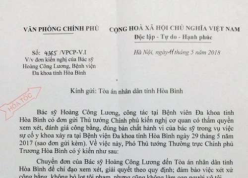 Phó Thủ tướng Trương Hòa Bình đã nhận được tâm thư của bác sĩ Hoàng Công Lương