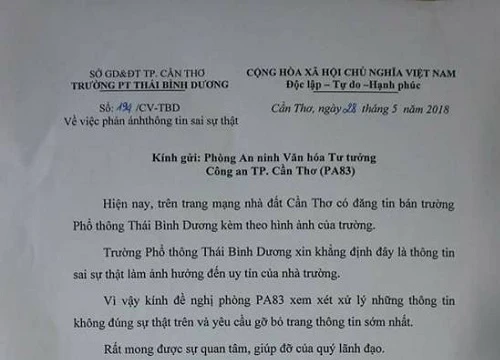 Cần Thơ: Trường đang hoạt động bỗng nhiên bị kẻ lạ rao bán 100 tỷ đồng