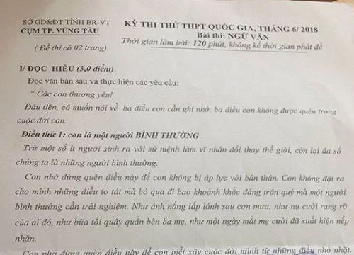 Bức thư "Người bình thường tử tế" vào đề thi thử