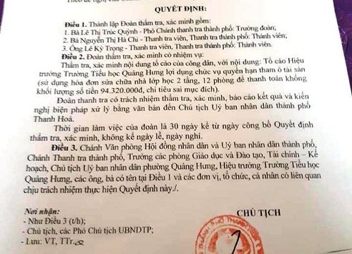 Thanh Hóa: Thành lập đoàn xác minh vụ Hiệu trưởng bị tố tham ô tài sản