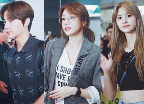 Hani đeo kính cận vẫn đẹp rạng rỡ, Junghwa khoe eo siêu chuẩn bên EXID và The Boyz tại sân bay Tân Sơn Nhất