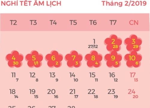 Tết Âm lịch 2019 được nghỉ bao nhiêu ngày?