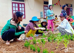 Phụ huynh vùng cao giúp nhà trường trồng hoa, trồng rau đón năm học mới