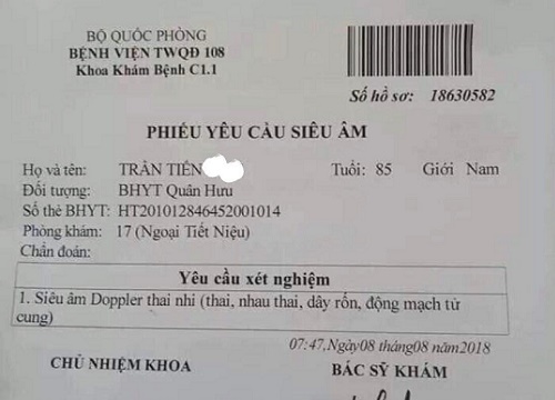 Mạng xã hội xôn xao vì bệnh viện ghi "siêu âm thai nhi" cho cụ ông 85 tuổi