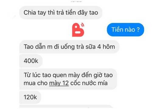 Bạn gái đòi chia tay, chàng trai đưa ra bảng "tình phí" yêu cầu "không yêu thì trả hết đây"