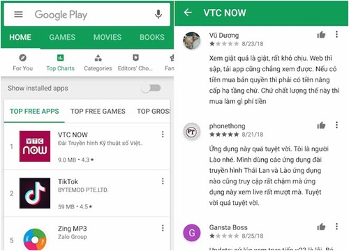 Ứng dụng VTC Now trực tiếp ASIAD 18 bất ngờ lên ngôi số 1 trên Google Play