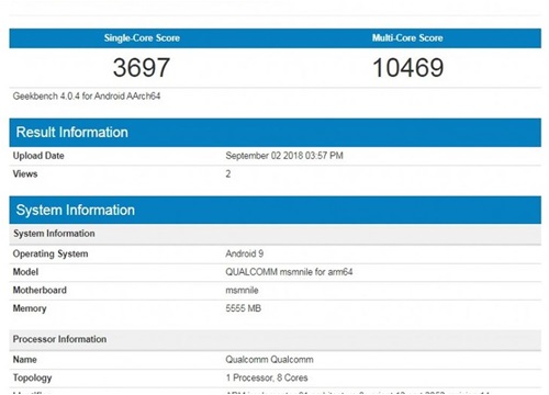 Điểm số Geekbench mà Snapdragon 855 đạt được chỉ ngang Apple A11