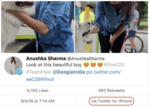 Quảng cáo Pixel 2 chụp đẹp nhưng diễn viên Ấn Độ này lại dùng iPhone để đăng ảnh lên Twitter