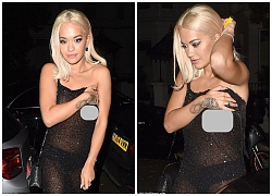 Rita Ora mải giữ váy vì trót mặc xuyên thấu hớ hênh