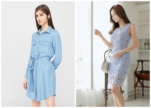 Đầm liền màu xanh blue item thời trang công sở cho quý cô duyên dáng