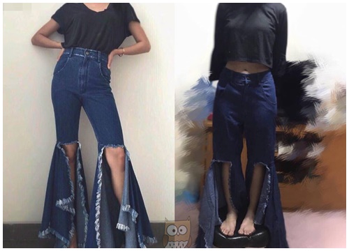 Order quần jean ống loe bắt "trend" trên mạng, cô gái diện vào rồi đứng lên cả ghế mới vừa