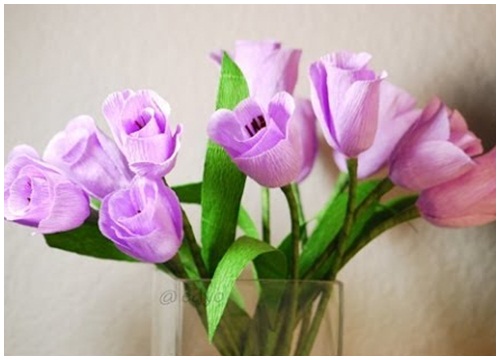Cách làm hoa tulip bằng giấy nhún handmade ngậm kẹo dễ thương