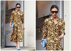 Victoria Beckham diện trang phục họa tiết hot nhất năm, rạng rỡ sải bước trên đường phố London