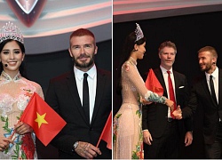 Khoảnh khắc cực hot: Hoa hậu Tiểu Vy mặc Áo dài, rạng rỡ bắt tay David Beckham