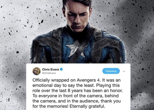 Nam thần Chris Evans chính thức giã từ với vai Captain America sau 8 năm cầm khiên