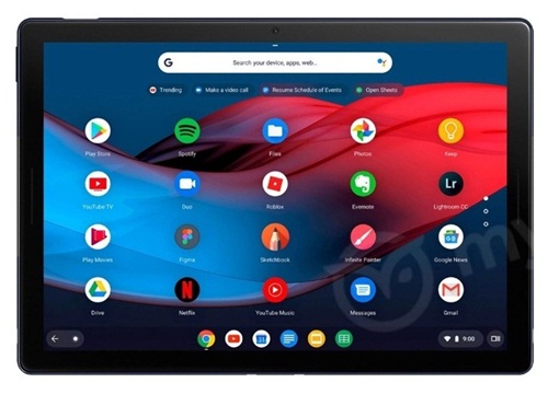 Hình ảnh rõ ràng của máy tính bảng Google chạy Chrome OS, có bàn phím tháo rời, USB-C, bút stylus