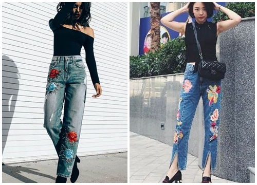 Jeans thêu hoa- xu hướng mê mẩn sao việt đầu thu 2018