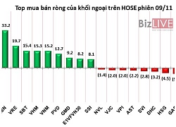 Phiên 9/11: Khối ngoại mạnh tay bắt đáy HPG, MSN