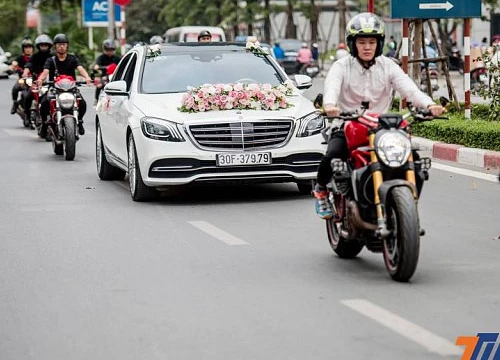 Thích thú với đoàn xe rước dâu Mercedes-Benz S-Class và Ducati hộ tống tại Hà Nội