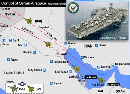 Không lực Mỹ kiểm soát bầu trời Syria, thay Israel tấn công Iran