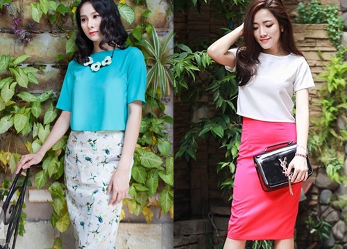 Phối chân váy bút chì với áo crop top hợp mọi hoàn cảnh