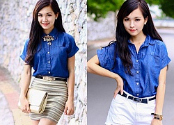 Áo sơ mi nữ denim tay ngắn đẹp hợp mốt hiện nay