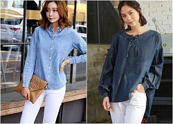 Xao xuyến với áo sơ mi nữ denim tay dài đẹp năng động dạo phố