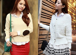 Cách mix áo sơ mi nữ tay dài đẹp kiểu Hàn Quốc cùng sweaters len duyên dáng