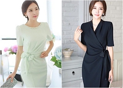 Váy đầm liền đơn sắc đẹp Hàn Quốc thanh lịch trang nhã đến công sở 2019