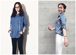 Áo sơ mi nữ denim cách điệu đẹp phong cách Hàn Quốc 2019