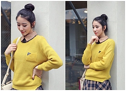 Cách mix áo sơ mi nữ tay dài đẹp kiểu Hàn Quốc cùng sweaters len duyên dáng 2019