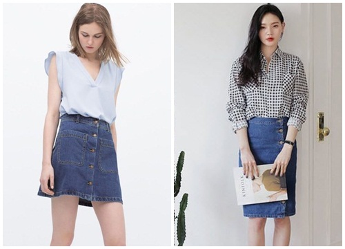 Chân váy đầm denim cài cúc đẹp cho nàng công sở cá tính 2019